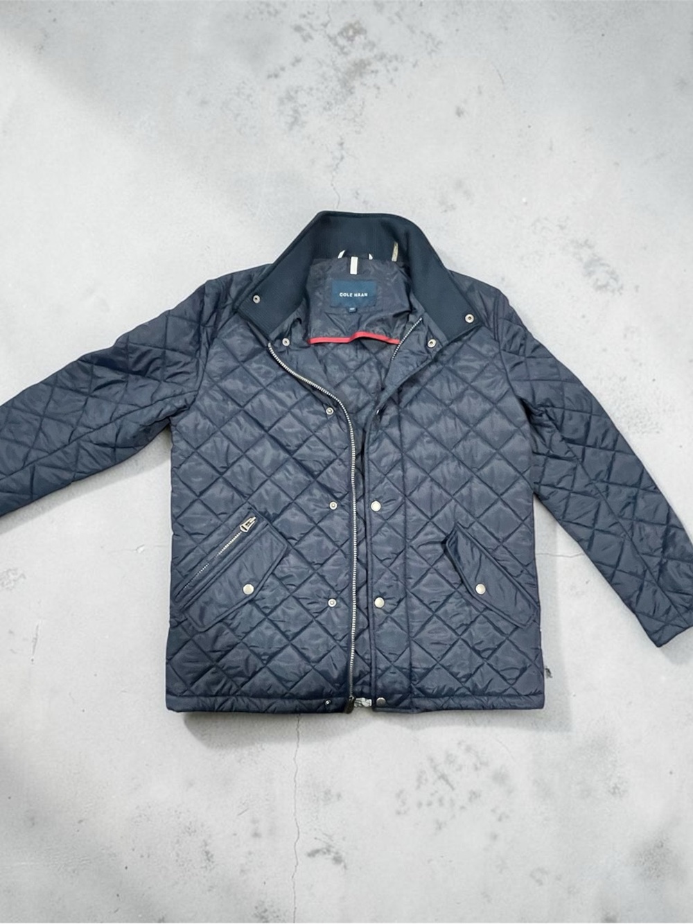 Cole Haan Navy Quilted Jacket with Red Trim